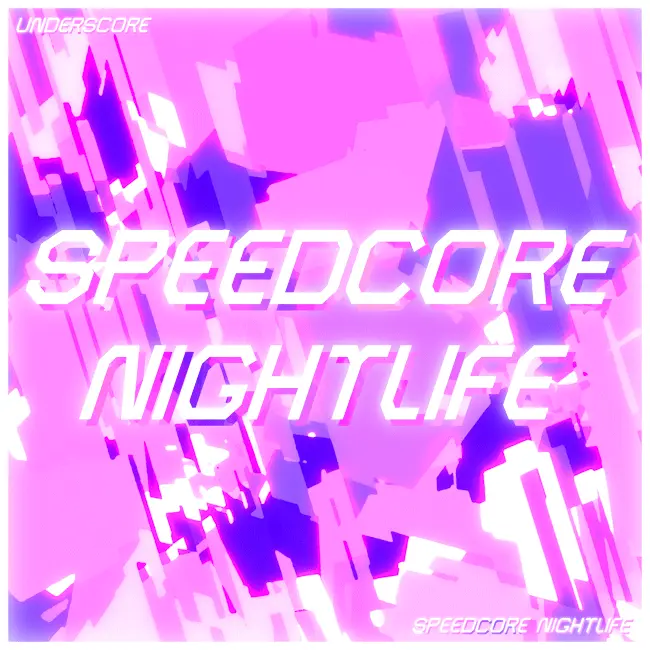 Bright pink, white and purple album art for speedcore nightlife